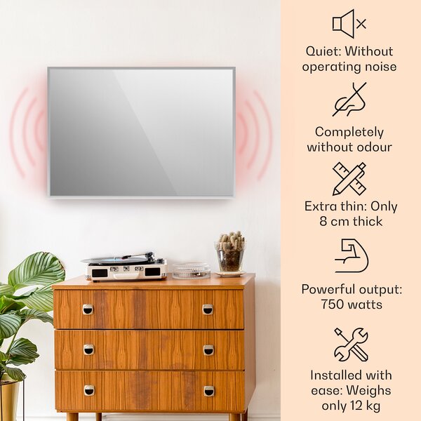 Klarstein La Palma 750 smart отоплител 2 in 1 Инфрачервен конвектор 85x60 см 500W огледална предна част