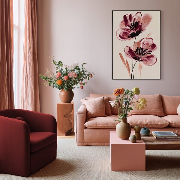 Печатна картина с включена рамка/върху платно 70x100 cm Burgundy Blooms – Styler