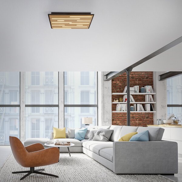 Q-Smart-Home Paul Neuhaus Smart LED лампа за таван Q-Acoustic wood 62 x cm, Затъмняване, Дърво, Дневна/трапезария, Дървесина, Модерен