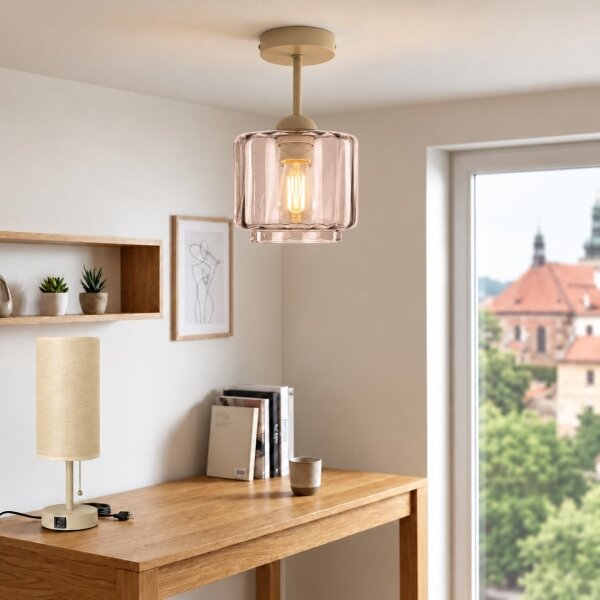BRILAGI - LED плафон R GLASS 1xE27/60W/230V pr. 15cm бежов/опушено бежов