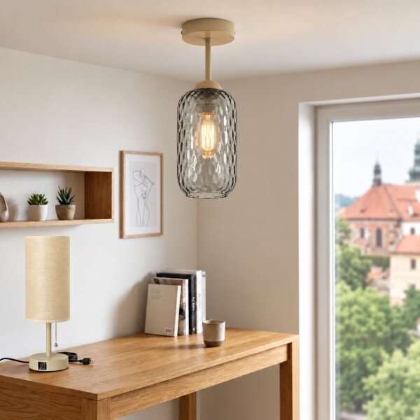 BRILAGI - LED плафон R GLASS 1xE27/60W/230V Ø 14 см бежов/димно сив