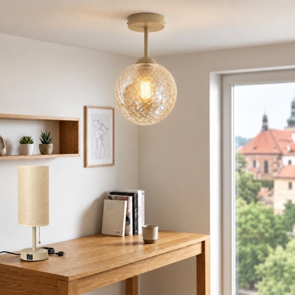 BRILAGI - LED плафон R GLASS 1xE27/60W/230V Ø 17 cm бежов/опушен бежов