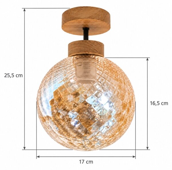 BRILAGI - LED плафонна люстра R GLASS 1xE27/60W/230V Ø 17 см дъб/опушено бежово
