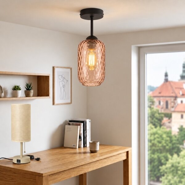 BRILAGI - LED плафон R GLASS 1xE27/60W/230V Ø 14 см черен/димчато кафяв