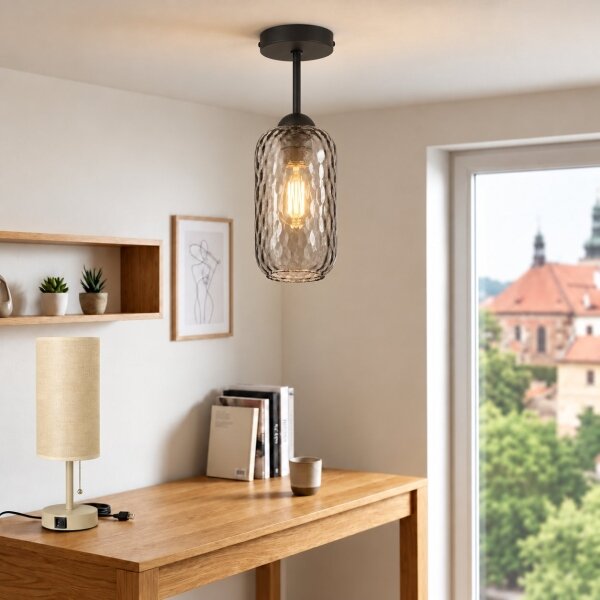 BRILAGI - LED плафон R GLASS 1xE27/60W/230V Ø 14 cm черен/димчато сив