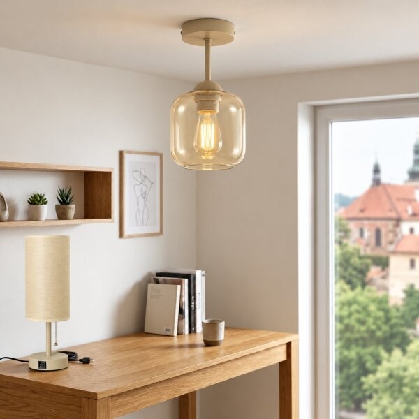 BRILAGI - LED повърхностно монтиран плафон R GLASS 1xE27/60W/230V Ø 14 см бежов/опушено бежово