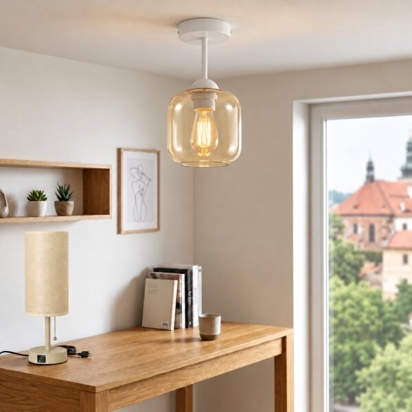 BRILAGI - LED Плафон R GLASS 1xE27/60W/230V Ø 14 см бял/димно-бежов