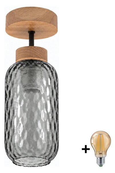 BRILAGI - LED повърхностно монтиран полилей R GLASS 1xE27/60W/230V Ø 14 см дъб/димно сиво