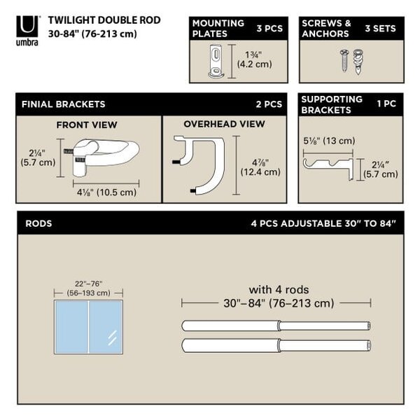 Стоманен разтегателен двоен корниз 76 - 213 cm Twilight – Umbra