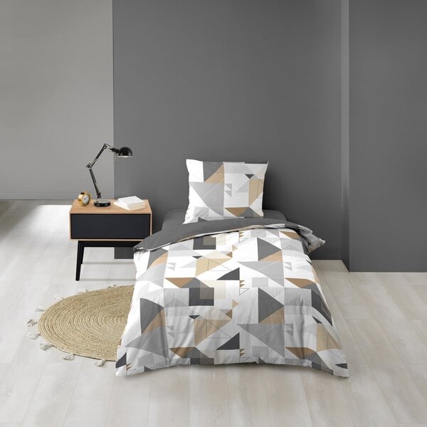 Бяло-сиво единично спално бельо от микрофибър 140x200 cm Trigone – douceur d'intérieur