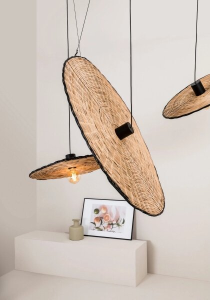FARO 68590-70 - Висящ полилей COSTAS 1xE27/15W/230V Ø 100 cм черен/ратан