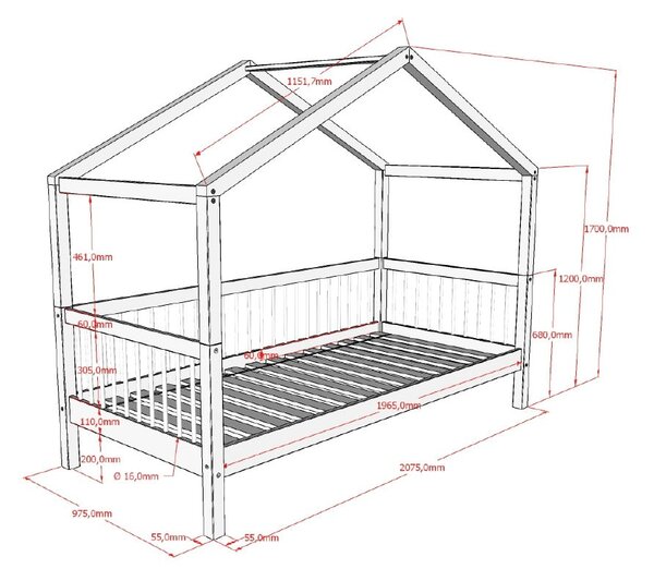 Бяло разтегателно детско легло тип къща от масивен бук 90x200 cm Forrest – Vipack