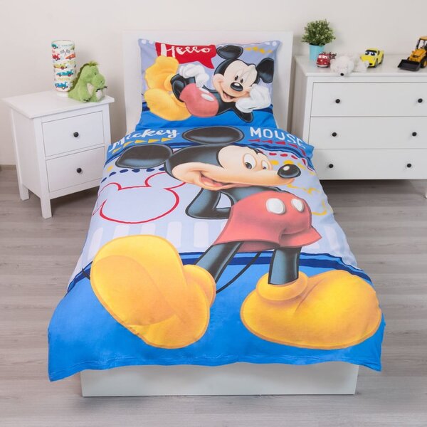 Единично детско памучно спално бельо 140x200 cm Mickey "Hello" – Jerry Fabrics