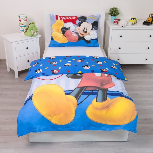 Единично детско памучно спално бельо 140x200 cm Mickey "Hello" – Jerry Fabrics