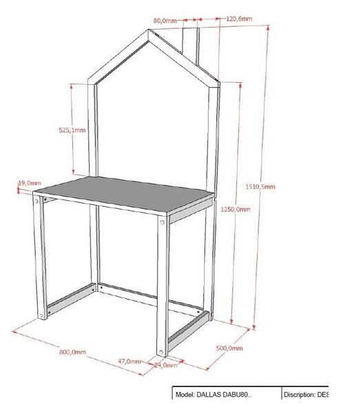 Детско бюро от масивен бор 50x80.5 cm DALLAS – Vipack