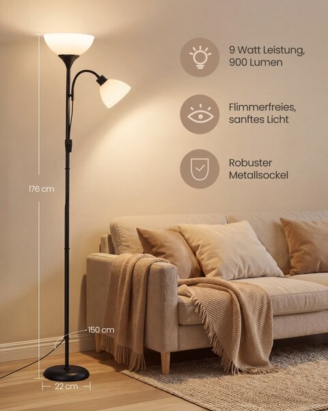 LED лампа „Lusia“, черна, 38,5 × 23,5 × 176 см