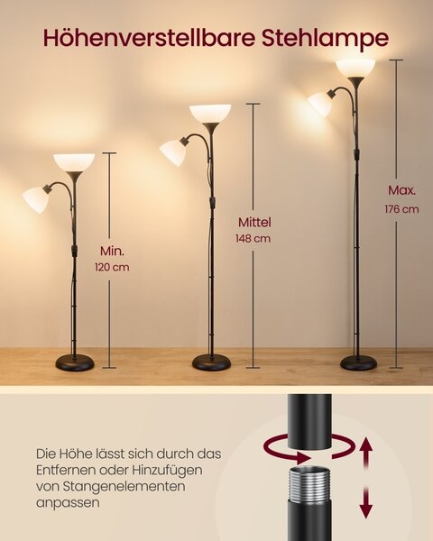 LED лампа „Lusia“, черна, 38,5 × 23,5 × 176 см