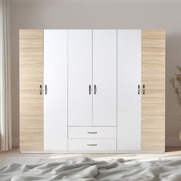 Гардероб с 6 врати и чекмеджета Dormie White 206x52x213 cm