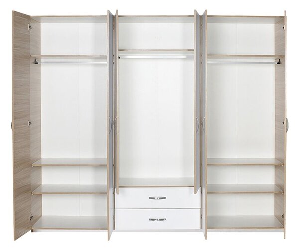 Гардероб с 6 врати и чекмеджета Dormie White 206x52x213 cm