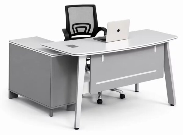 Комплект Velaris & FlexiPro – Бюро със страничен шкаф и ергономичен офис стол с мрежеста облегалка