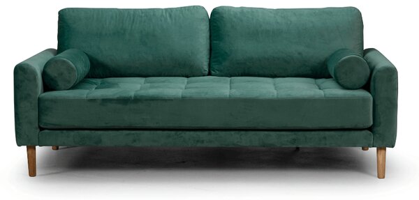 Двуместен диван Midcentury в тъмнозелено кадифе, 180/93/66 см
