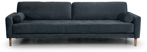 Четириместен диван Midcentury в черно кадифе, 244/93/66 см