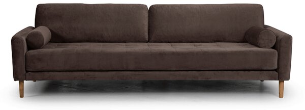 Четириместен диван Midcentury в тъмнокафяво кадифе, 244/93/66 см