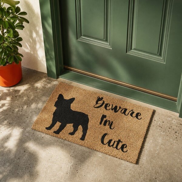 Изтривалка от кокосови влакна 40x60 cm Beware I'm Cute French Bulldog – Artsy Doormats