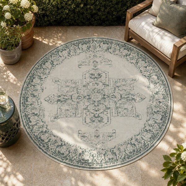 Зелен и кремав килим за открито, ø 140 cm Borbon - NORTHRUGS