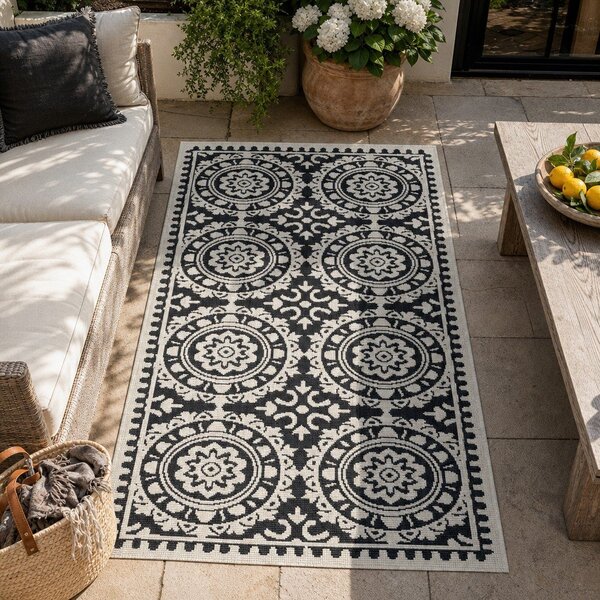Черно-кремав килим за открито , 80 x 250 cm Jardin - NORTHRUGS