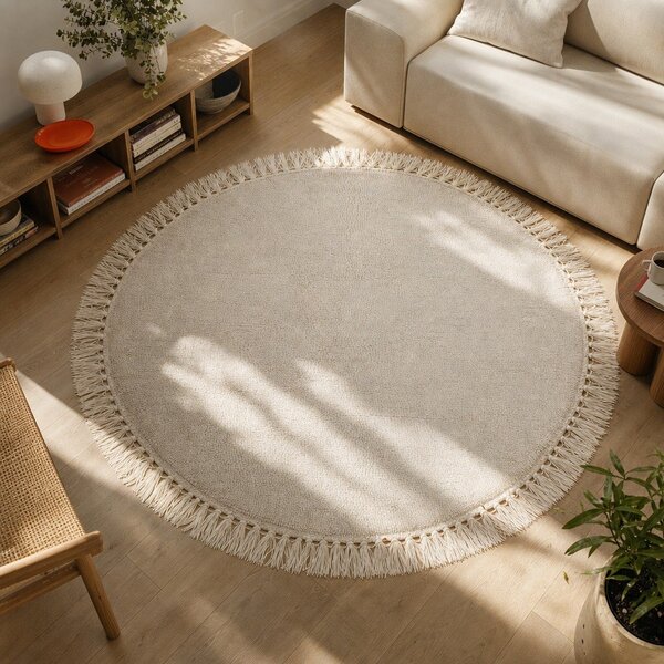 Бежов вълнен килим Nature, ⌀ 110 cm - Bloomingville