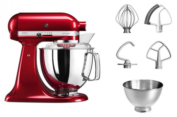 Планетарен миксер KitchenAid Artisan Elegance 5KSM175PSECA, 300W, 4.8 л, Direct drive, 10 скорости, Червен