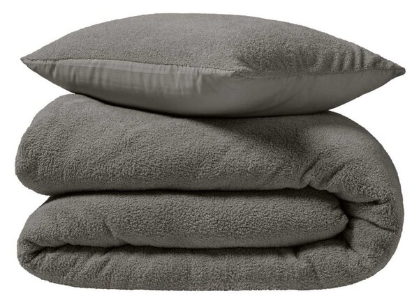 Антрацитно двойно удължено спално бельо от микроплюш 240x220 cm Helena – douceur d'intérieur