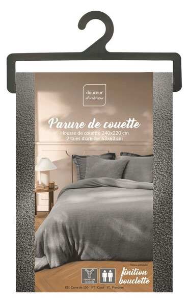 Антрацитно двойно удължено спално бельо от микроплюш 240x220 cm Helena – douceur d'intérieur