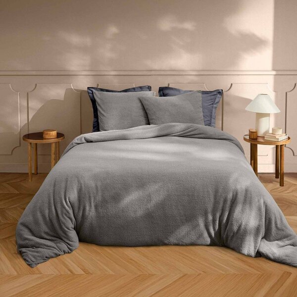 Антрацитно двойно удължено спално бельо от микроплюш 240x220 cm Helena – douceur d'intérieur