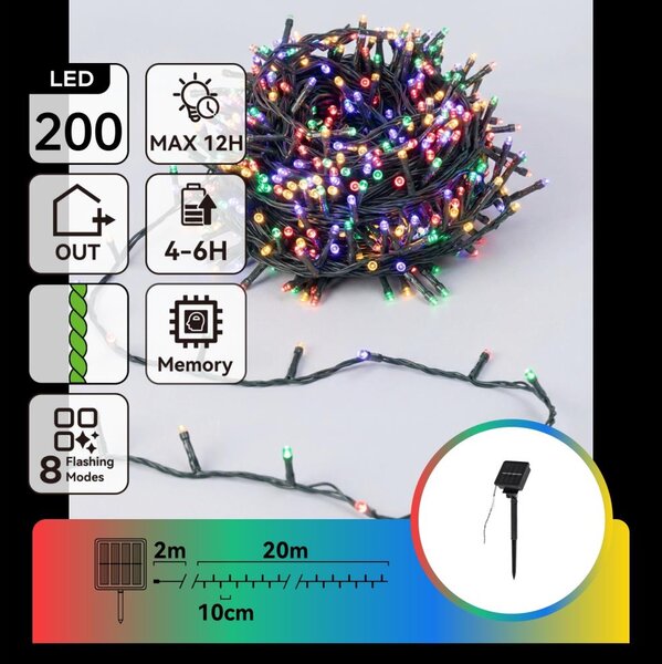 Aigostar - LED соларна коледна гирлянда 200 x LED / 8 режима, 22 m, IP65, многоцветна, 800 mAh