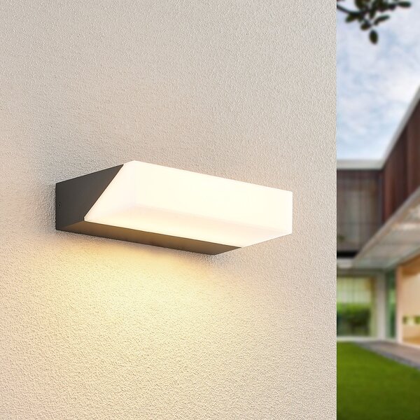 Lucande LED външно стенно осветление Golnar, антрацит, 25 cm, Черен, Метал, Модерен