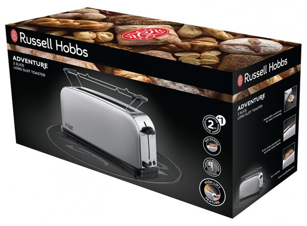 Тостер Russell Hobbs Adventure Oxford 21396-56, 1200W, 2 филии, 1 отвор, 6 нива на изпичане, Тава за трохи, Инокс
