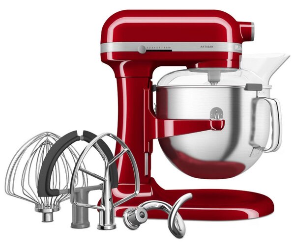 Планетарен миксер KitchenAid Artisan 5KSM70SHXEER, 375 W, 6.6 л, 11 скорости, 67 точки на допир, Повдигане на купата, Специална скорост Fold, Flex Edge, Червен