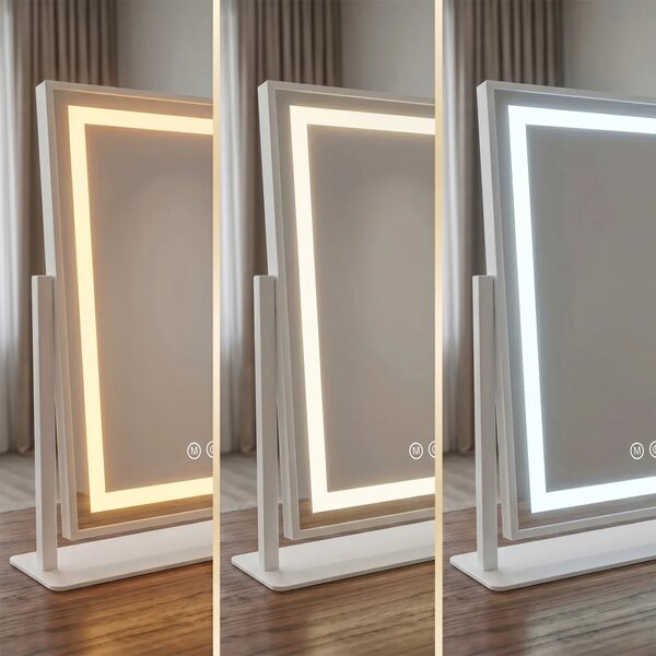 LUMI Козметично огледало за маса с LED осветление и допълнително увеличително огледало, 30 x 40 см Злато