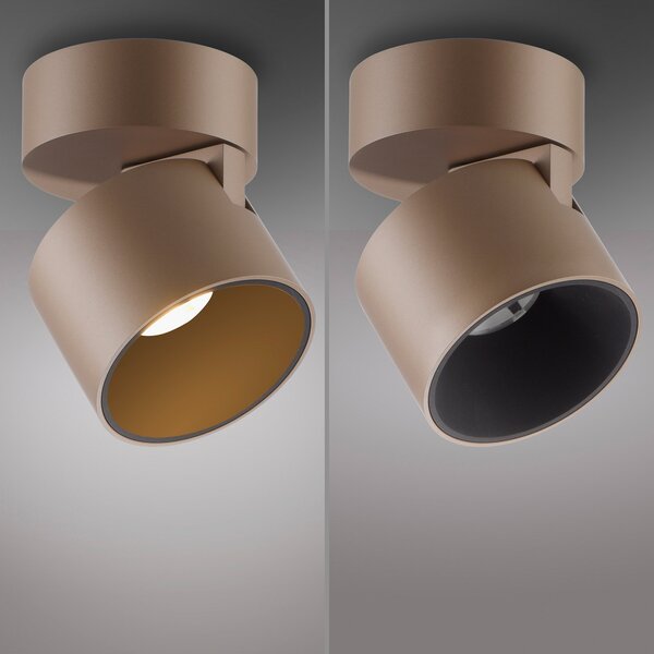 PURE LED таванна лампа Cup, бронзов цвят, Ø 9,5 см, метал, Затъмняване, Бронзов / античен месинг, Дневна/трапезария, Метал, Модерен