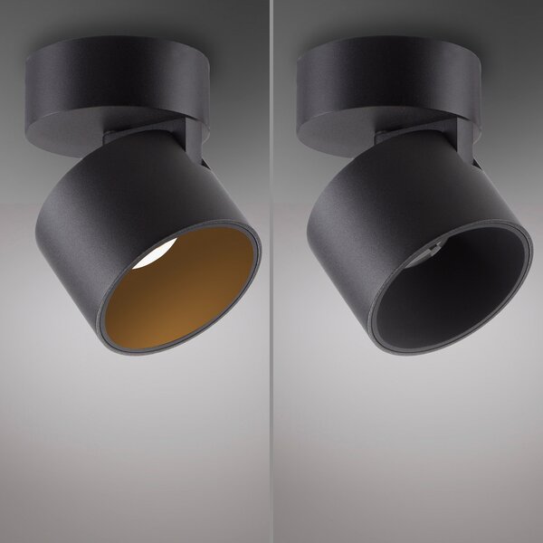 PURE LED тавански спот Cup, черен, Ø 9,5 cm, метал, Затъмняване, Черен, Дневна/трапезария, Метал, Модерен