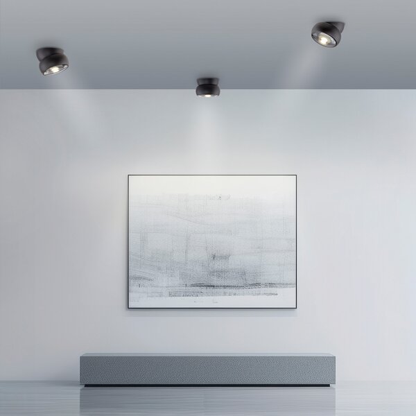 PURE LED таванна лампа Move, черна, Ø 12 см, метал/стъкло, Затъмняване, Черен, Дневна/трапезария, Метал, Модерен