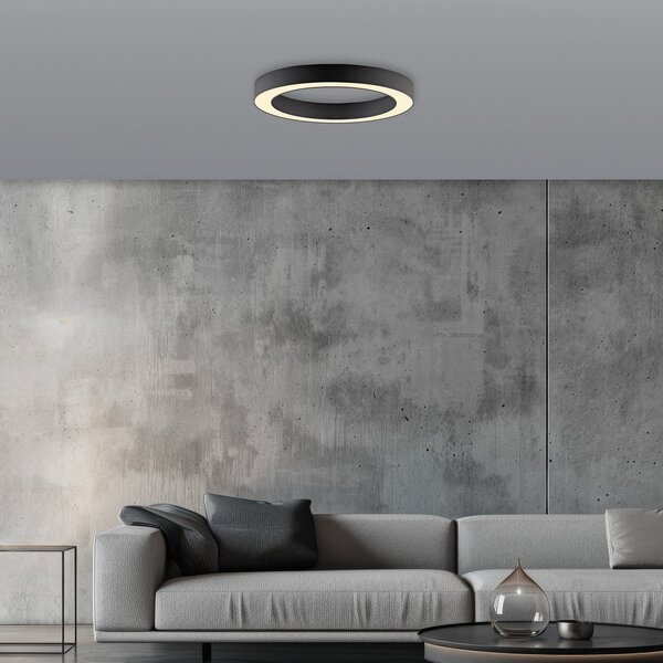 PURE LED таванна лампа Lines, Ø 35 см, графит, CCT, дистанционно управление, Затъмняване, Черен, Дневна/трапезария, Метал, Модерен