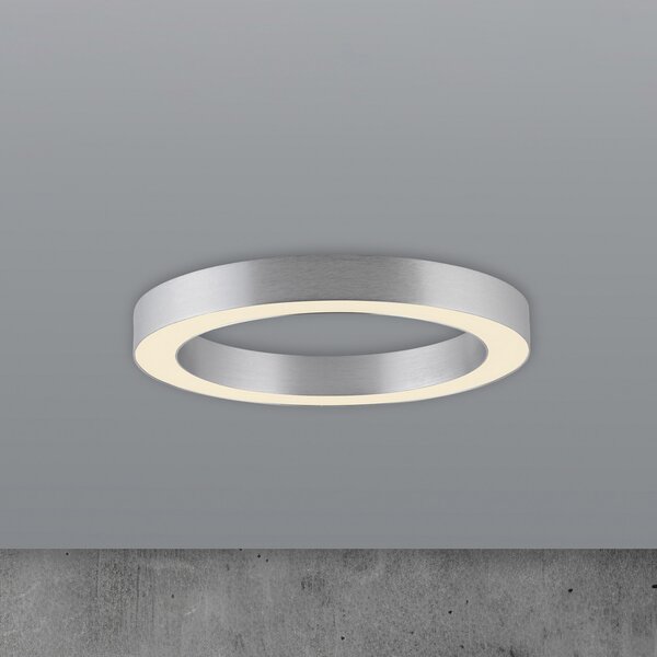 PURE LED таванска лампа Lines, Ø 35 cm, сребрист цвят, CCT, Затъмняване, Металик, Дневна/трапезария, Метал, Модерен