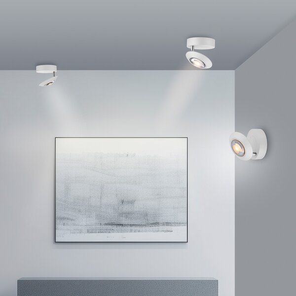 PURE LED таванска лампа Oculis, бяла, Ø 15 cm, желязо/стъкло, Затъмняване, Бял, Дневна/трапезария, Метал, Модерен