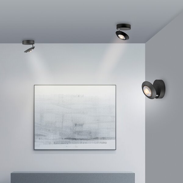 PURE LED таванска лампа Oculis, черна, Ø 15 cm, желязо/стъкло, Затъмняване, Черен, Дневна/трапезария, Метал, Модерен