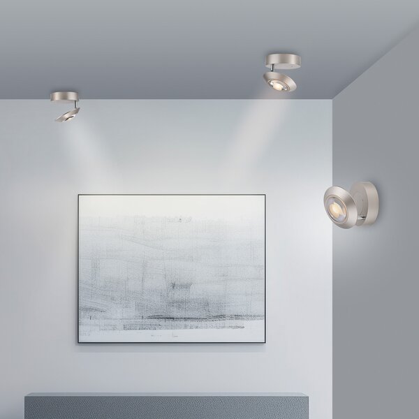 PURE LED таванска лампа Oculis, сребриста Ø 15 cm желязо/стъкло, Затъмняване, Металик, Дневна/трапезария, Метал, Модерен