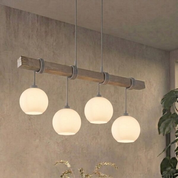 Brilagi - Полилей на кабел WOOD GLASS 4xE27/60W/230V сосна/сива/бяла