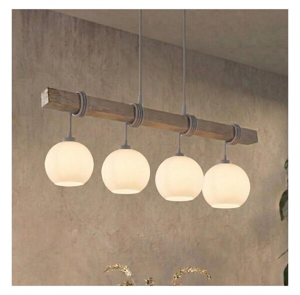 Brilagi - Полилей на кабел WOOD GLASS 4xE27/60W/230V сосна/сива/бяла